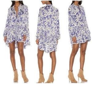 Free People Love Letter Tunic Blue Floral Cottagecore Flowy Boho Sz M‎ Bamboo